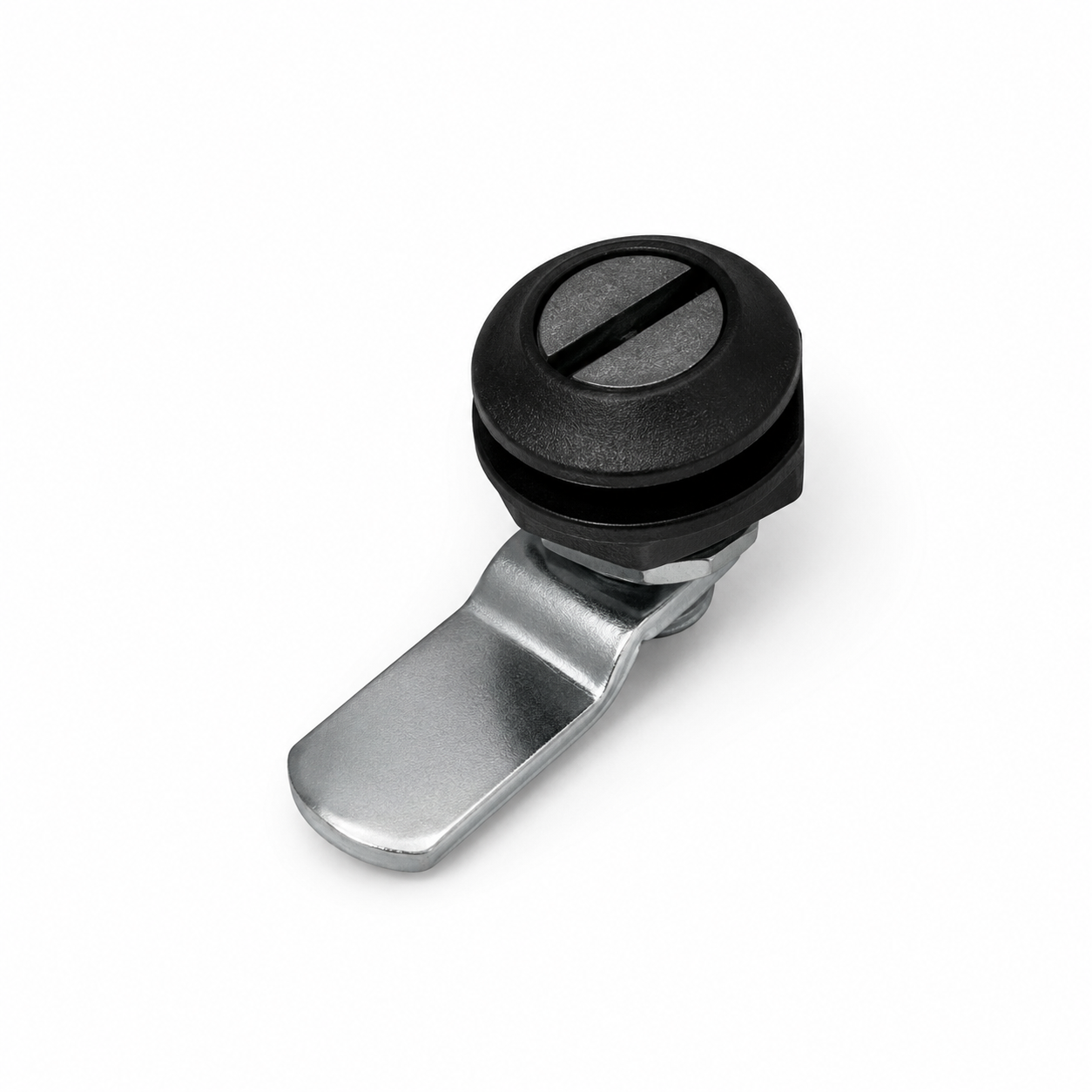 Fechadura lingueta fenda com corpo em nylon, vista lateral do corpo