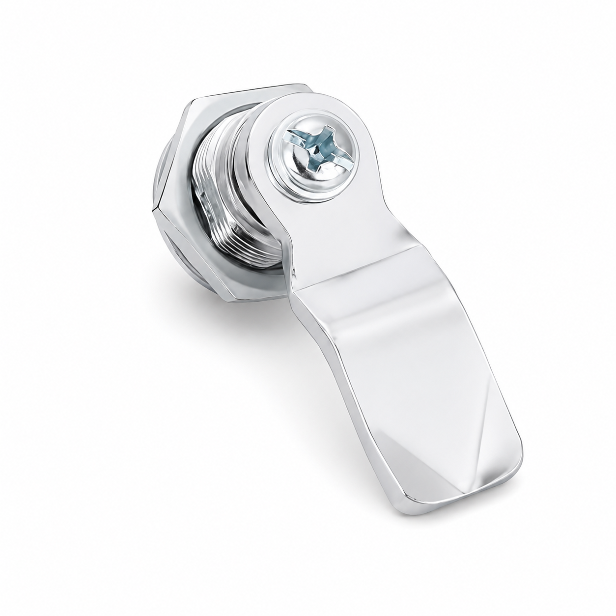 Fechadura lingueta cromada com chave Yale, detalhe do segredo Yale